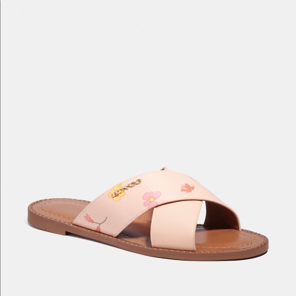 Floral Pink Coach Slides/Sandals. Run a tad small.